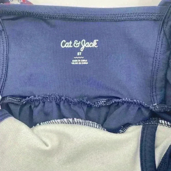 CAT & JACK Girl 5T Red/White/Blue Flutter Sleeve Swimsuit Top Embroidered - Picture 2 of 8